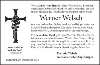 Traueranzeige von Werner Welsch von Neue Presse Coburg