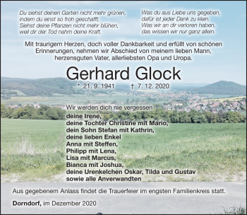 Traueranzeige von Gerhard Glock von Südthüringer Presse