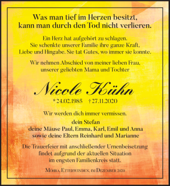 Traueranzeige von Nicole Kühn von Südthüringer Presse