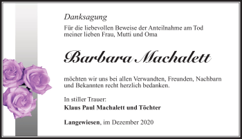 Traueranzeige von Barbara Machalett von Südthüringer Presse