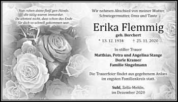 Traueranzeige von Erika Flemmig von Südthüringer Presse