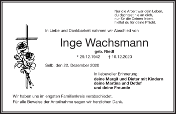 Traueranzeige von Inge Wachsmann von Frankenpost