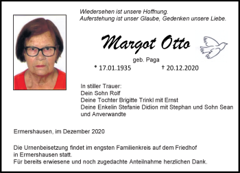 Traueranzeige von Margot Otto von Neue Presse Coburg
