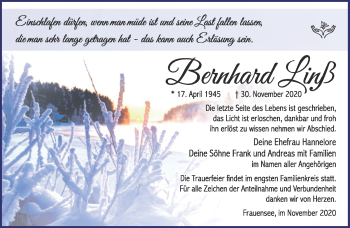 Traueranzeige von Bernhard Linß von Südthüringer Presse