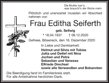Traueranzeige von Editha Seiferth von Frankenpost