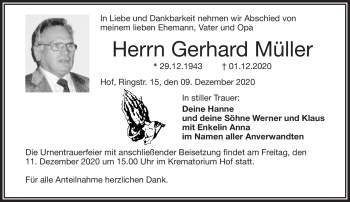 Traueranzeige von Gerhard Müller von Frankenpost