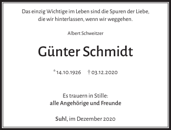 Traueranzeige von Günter Schmidt von Südthüringer Presse