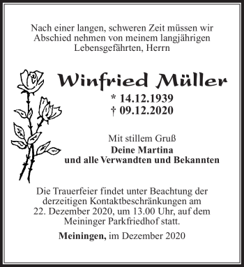 Traueranzeige von Winfried Müller von Südthüringer Presse