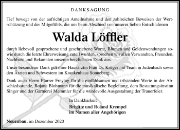 Traueranzeige von Walda Löffler von Südthüringer Presse