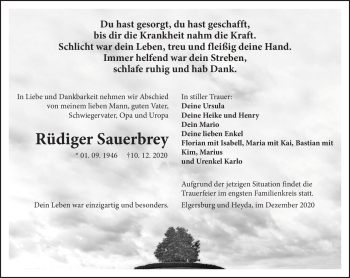 Traueranzeige von Rüdiger Sauerbrey von Südthüringer Presse