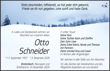 Traueranzeige von Otto Schneider von Südthüringer Presse