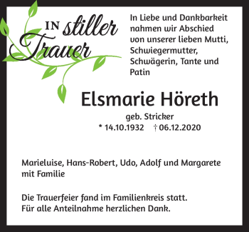 Traueranzeige von Elsmarie Höreth von Frankenpost