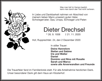Traueranzeige von Dieter Drechsel von Frankenpost