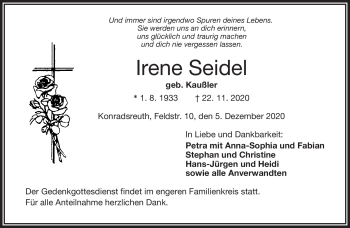 Traueranzeige von Irene Seidel von Frankenpost
