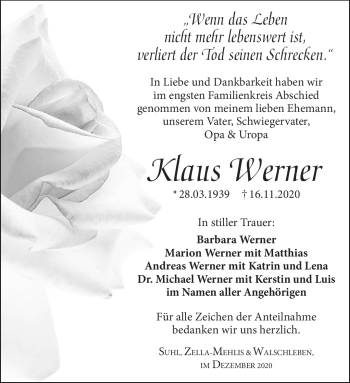 Traueranzeige von Klaus Werner von Südthüringer Presse