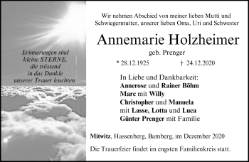 Traueranzeige von Annemarie Holzheimer von Neue Presse Coburg