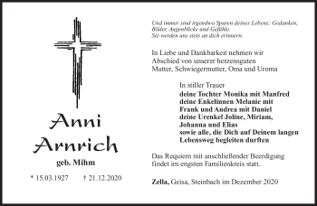 Traueranzeige von Anni Arnrich von Südthüringer Presse