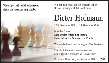 Traueranzeige von Dieter Hofmann von Südthüringer Presse