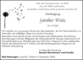 Traueranzeige von Günther Weitz von Südthüringer Presse