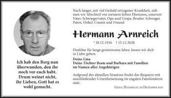 Traueranzeige von Hermann Arnreich von Südthüringer Presse