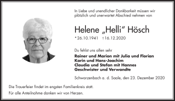 Traueranzeige von Helene Hösch von Frankenpost