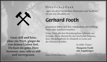 Traueranzeige von Gerhard Footh von Südthüringer Presse