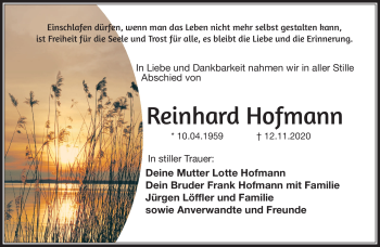 Traueranzeige von Reinhard Hofmann von Südthüringer Presse