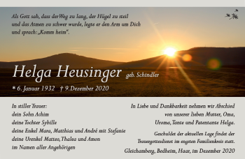 Traueranzeige von Helga Heusinger von Südthüringer Presse