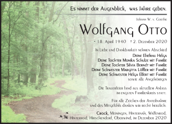 Traueranzeige von Wolfgang Otto von Südthüringer Presse