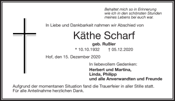 Traueranzeige von Käthe Scharf von Frankenpost