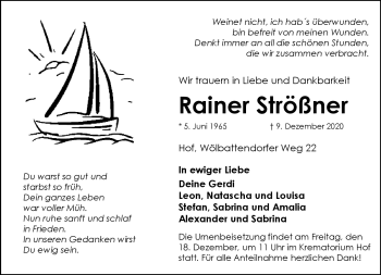 Traueranzeige von Rainer Strößner von Frankenpost