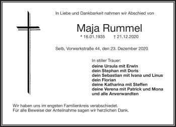 Traueranzeige von Maja Rummel von Frankenpost