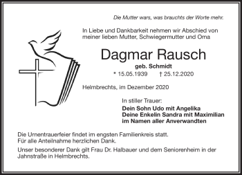 Traueranzeige von Dagmar Rausch von Frankenpost