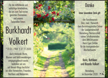 Traueranzeige von Burkhardt Volkert von Südthüringer Presse