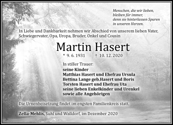 Traueranzeige von Martin Haserl von Südthüringer Presse