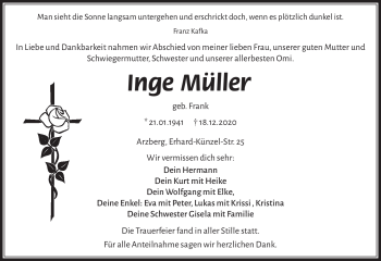 Traueranzeige von Inge Müller von Frankenpost