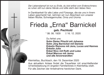 Traueranzeige von Frieda Barnickel von Neue Presse Coburg