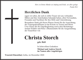 Traueranzeige von Christa Storch von Südthüringer Presse