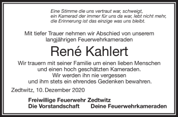 Traueranzeige von René Kahlert von Frankenpost