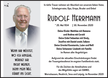 Traueranzeige von Rudolf Herrmann von Südthüringer Presse