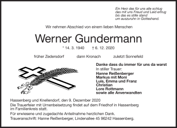 Traueranzeige von Werner Gundermann von Neue Presse Coburg