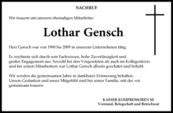 Traueranzeige von Lothar Gensch von Neue Presse Coburg