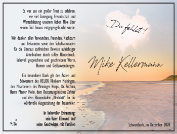 Traueranzeige von Mike Kellermann von Südthüringer Presse