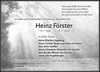 Traueranzeige von Heinz Förster von Südthüringer Presse