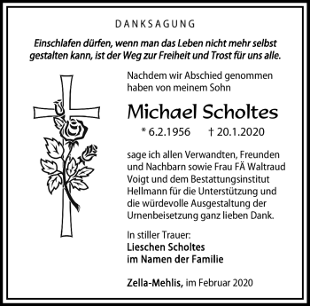 Traueranzeige von Michael Scholtes von Südthüringer Presse