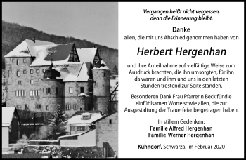 Traueranzeige von Herbert Hergenhan von Südthüringer Presse