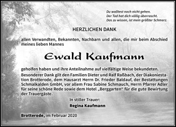 Traueranzeige von Ewald Kaufmann von Südthüringer Presse