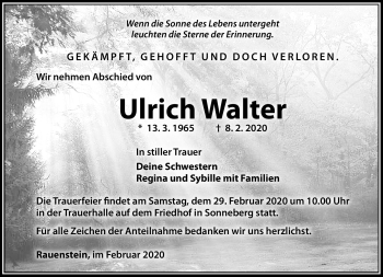 Traueranzeige von Ulrich Walter von Südthüringer Presse