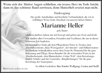Traueranzeige von Marianne Heller von Südthüringer Presse