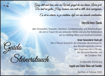 Traueranzeige von Guido Steinerstauch von Südthüringer Presse